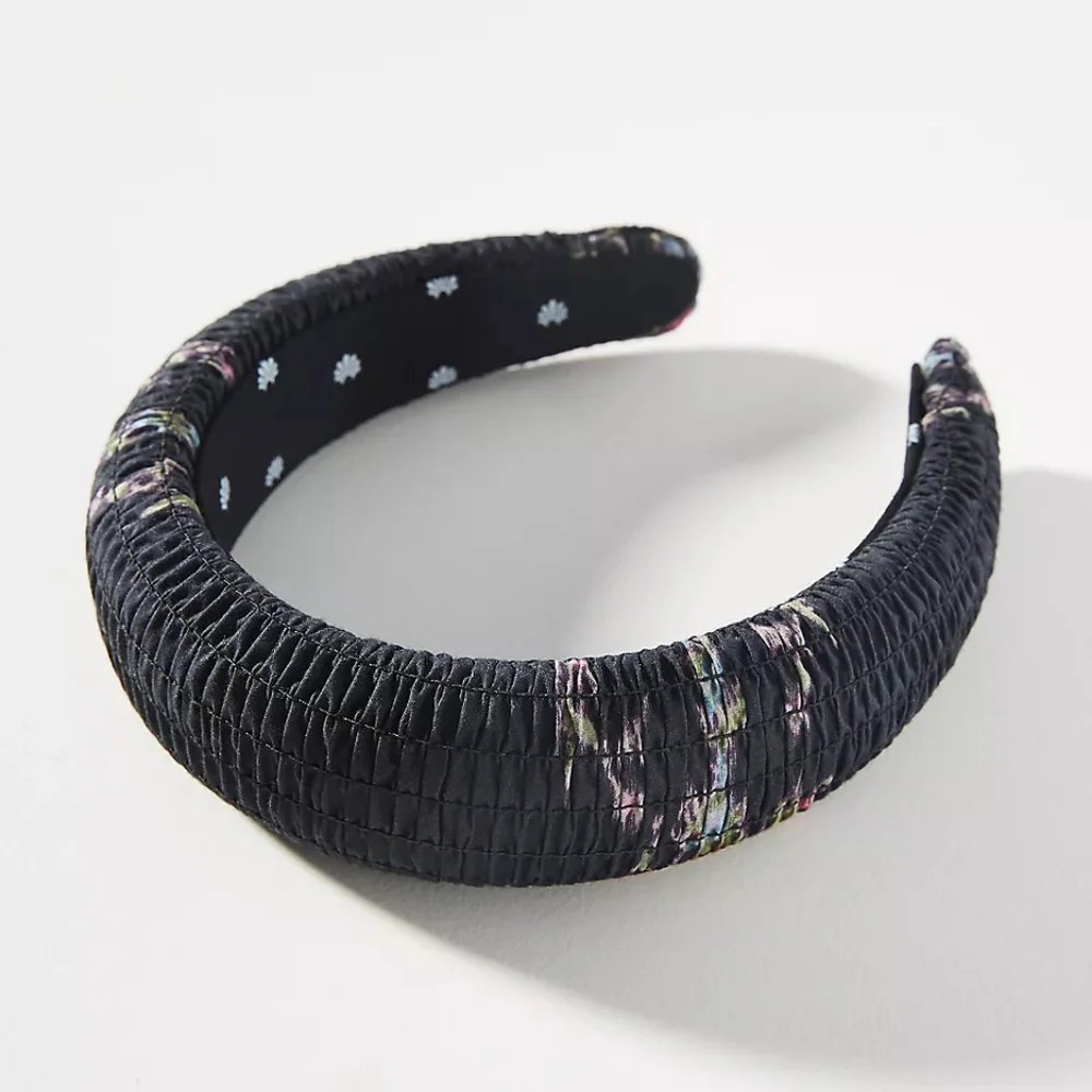 Lele Sadoughi x Loveshackfancy Black Coffee Padded Headband Shirred Floral